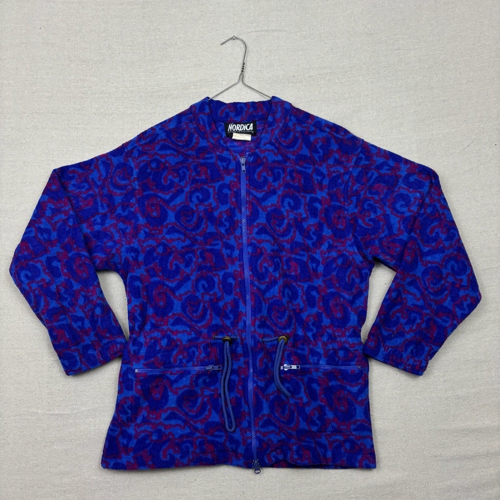 VTG Nordica Sportssystem Fleece Jacket Blue Pink Swirl Print Zip‎ Up Outdoor
